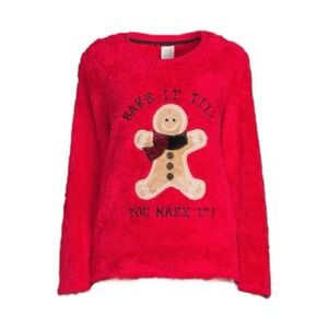 Cozy Red Gingerbread Man Plush Christmas Sweater Women's XL